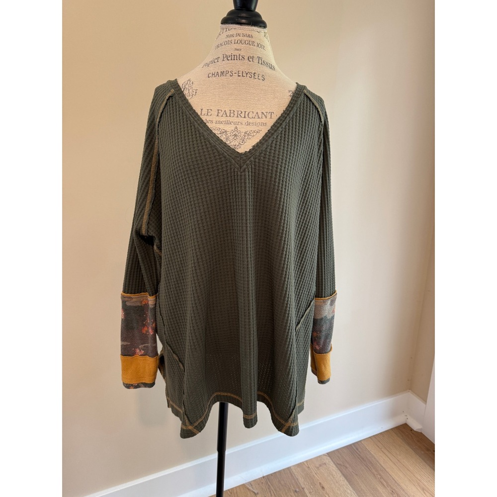 We the Free Women's Green Waffle Knit Oversized Top Size M